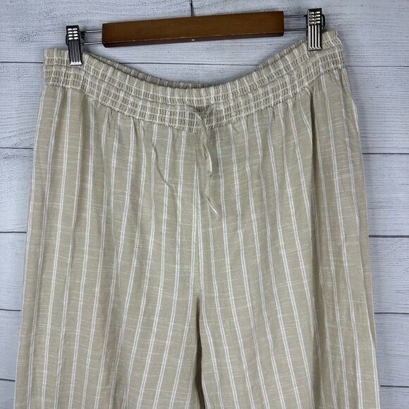 Mile Gabrielle size XL Striped Pull On Elastic Waist Cotton Pants Wide Leg Tan - Picture 6 of 8